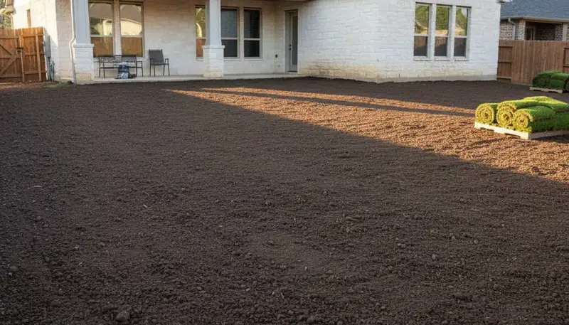 Graded soil foundation prepared for professional sod installation by landscapers in Austin, TX