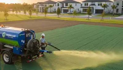 Hydroseeding lawn installation by Chop Chop Landscaping in Austin, TX for fast grass growth and erosion control