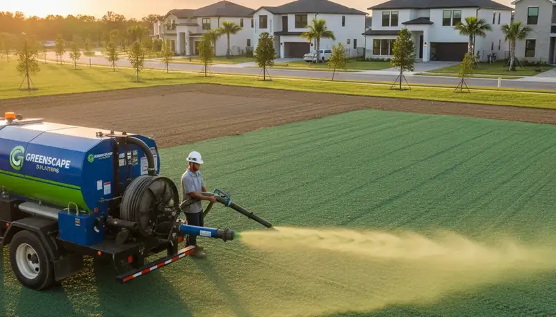 Hydroseeding lawn installation by Chop Chop Landscaping in Austin, TX for fast grass growth and erosion control
