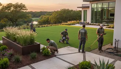 Landscaping team serving Austin, TX with professional lawn and garden maintenance services