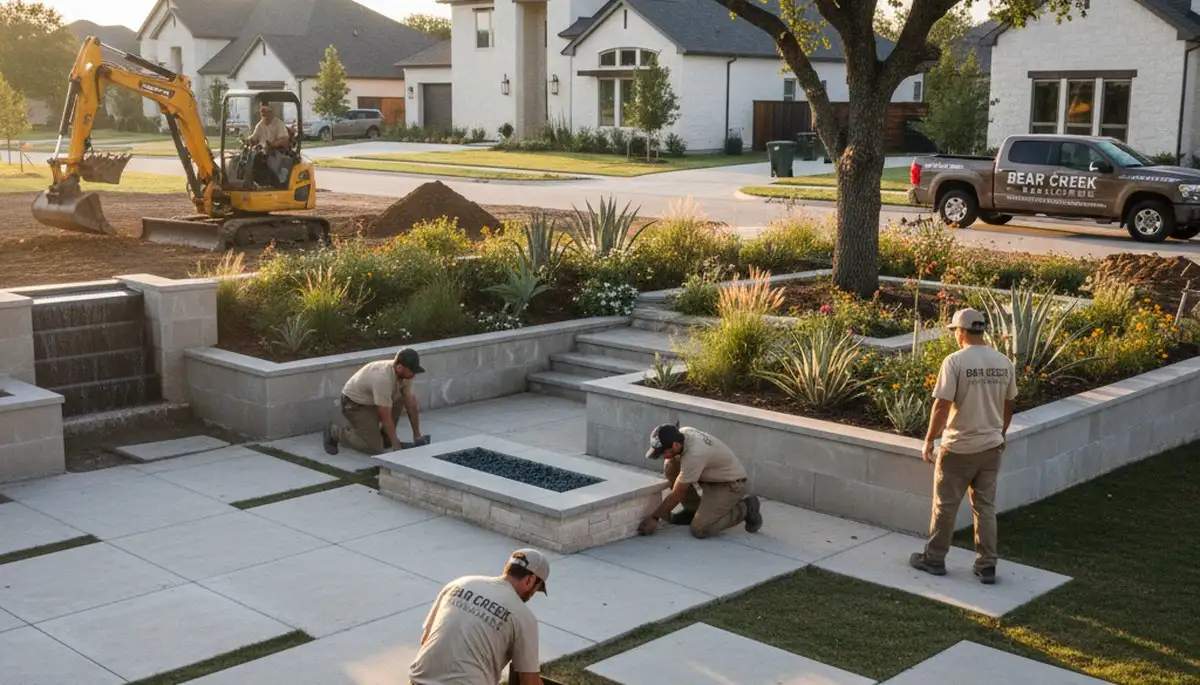Austin, TX landscaping crew providing professional landscape maintenance for a commercial property