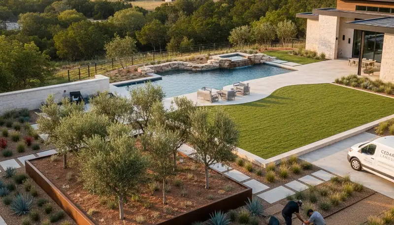 Landscaping crew providing lawn care services in Austin, TX