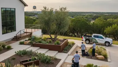 Landscaping crew providing Austin, TX lawn care and landscape maintenance for homes and businesses