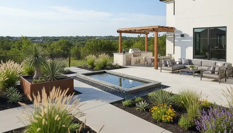 Landscaping crew serving Austin, TX with professional yard maintenance and outdoor design services