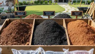 Brown, black, and red mulch varieties displayed for landscaping in Austin, TX by Chop Chop Landscaping