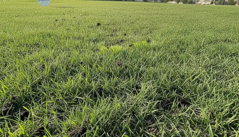 Austin TX lawn recovering after aeration treatment with visible new growth and healthy green turf
