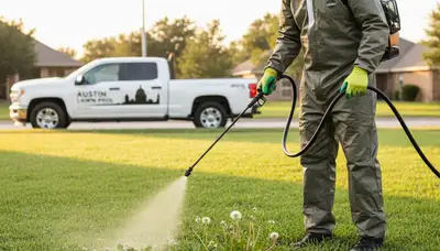 Lawn care professional applying targeted weed control treatment in Austin, TX with precision sprayer.