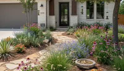Sustainable native plant garden landscaping in Austin, TX with drought-tolerant, water-wise design