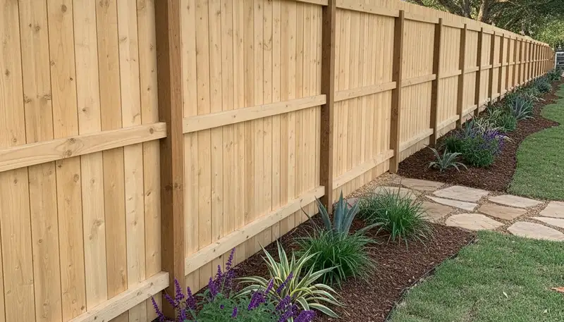 White privacy fence installation on residential property by Chop Chop Landscaping in Austin, TX